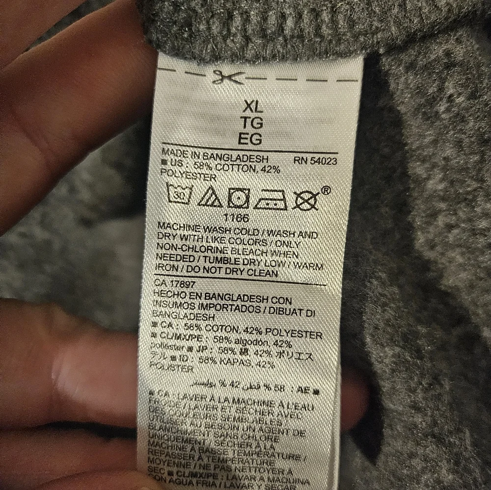 Old Navy shawl‎ collar pullover sweatshirt in a heathered charcoal gray.